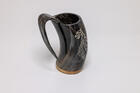 Natural Horn Tankard  Norse Compass and Longship design