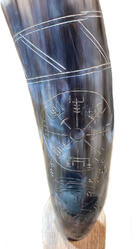 Natural Drinking Horn  Viking Compass Design