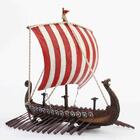 Viking Ship with Red Striped Sails on a Stand