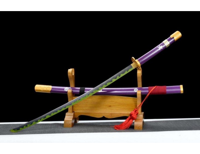 Purple with Green and Grey Blade Metal Sword