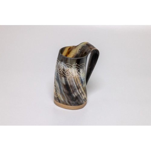 Natural horn tankard – Norse Vegvísir and Ouroboros Design
