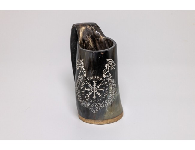 Natural Horn Tankard – Norse Compass and Longship design