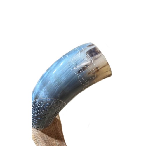 Natural Drinking Horn – Norse Longship Design Natural Drinking Horn – Norse Longship Design