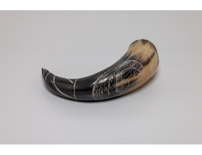 Natural Drinking Horn - Huginn and Muninn Design