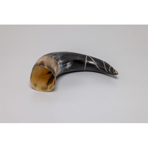 Natural Drinking Horn - Huginn and Muninn Design