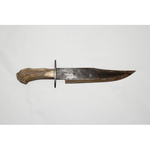 Handmade Stag Handle Bowie with handstitched leather sheath