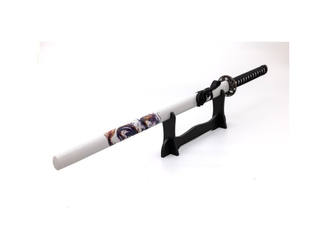 White Katana with Black and Purple Dragon
