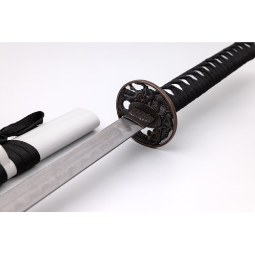 White Katana with Black and Purple Dragon
