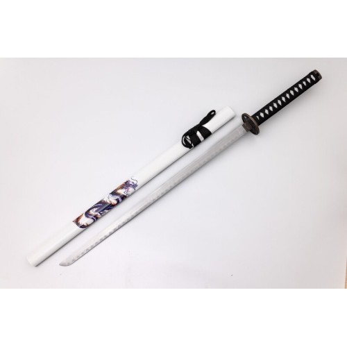 White Katana with Black and Purple Dragon