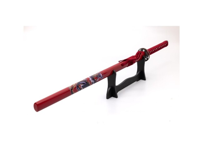 Red Katana with Blue Dragon