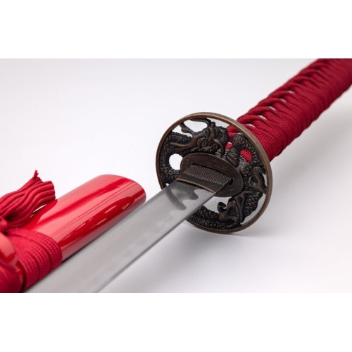 Red Katana with Blue Dragon