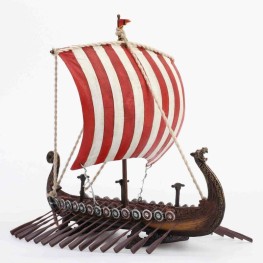 Viking Ship with Red Striped Sails on a Stand Viking Ship with Red Striped Sails on a Stand
