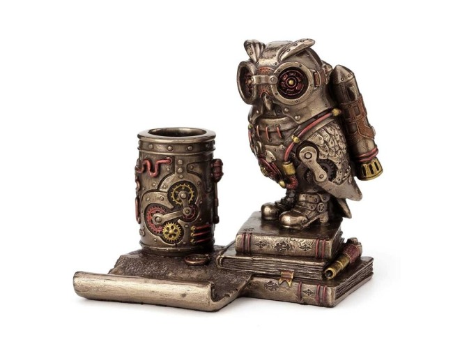 Steampunk Owl Cell phone and Pen Holder