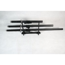Set of 3 Solid Black Samurai Swords on Stand Set of 3 Solid Black Samurai Swords on Stand