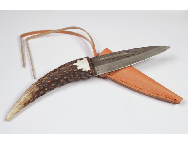 Genuine Stag Antler Sgian Dubh Curved (Damascus Steel)