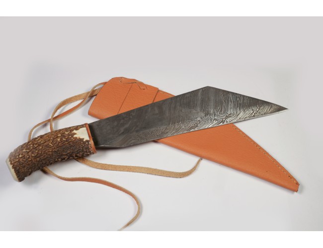 Large Scramsax, Stag Antler Handle, Damascus Blade