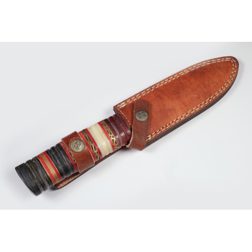 Small Damascus Knife with layered and patterned handle