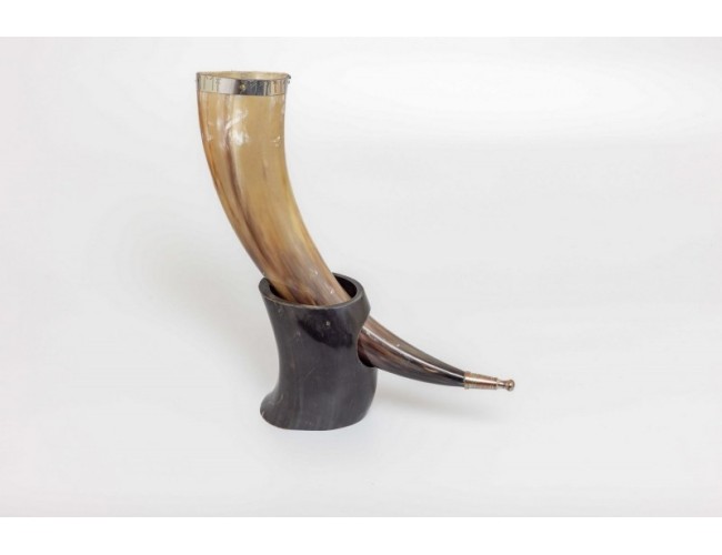 Viking Runes Horn with Natural Horn Table Stand