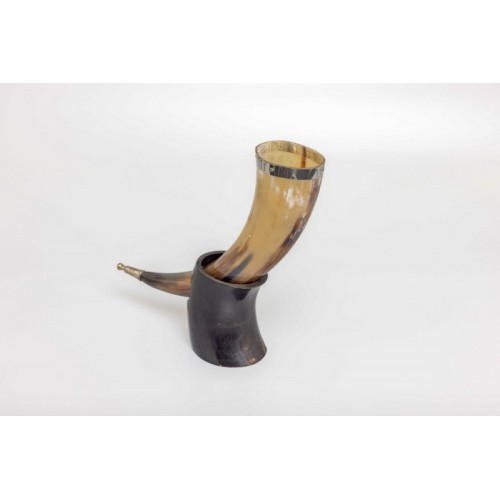 Viking Runes Horn with Natural Horn Table Stand
