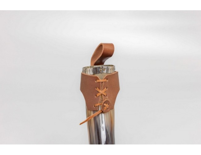 Viking runes Horn with Leather Belt Frog