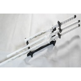 Set of 3 White Dragon Samurai Swords on Stand Set of 3 White Dragon Samurai Swords on Stand