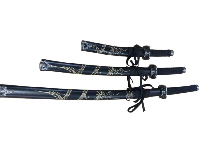 Black Set of 3 with Dragon (Stainless Steel Blade)