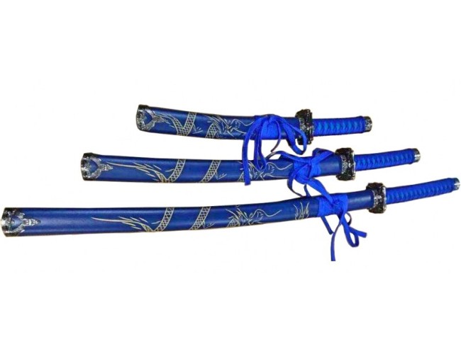 Blue Set of 3 with Dragon (Stainless Steel Blade)