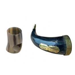 Viking Style Drinking Horn with Horn Stand Viking Style Drinking Horn with Horn Stand