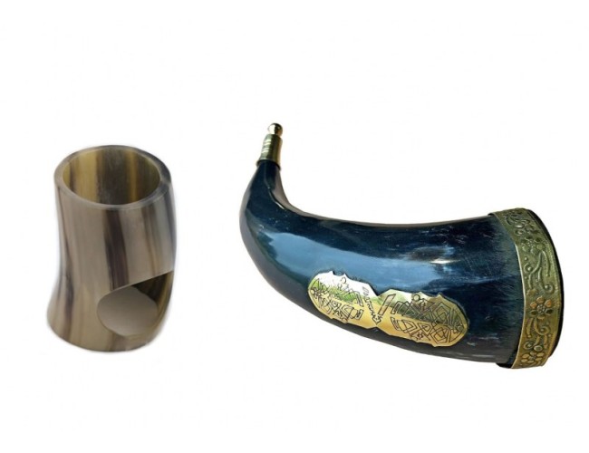 Viking Style Drinking Horn with Horn Stand