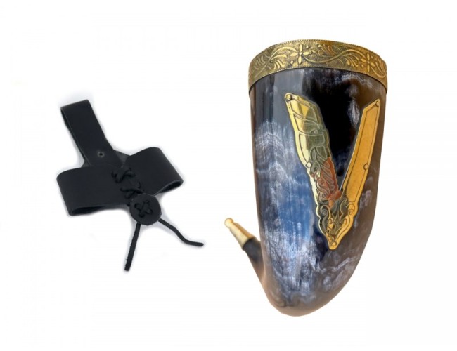 V for Viking Drinking Horn with Leather Belt Frog