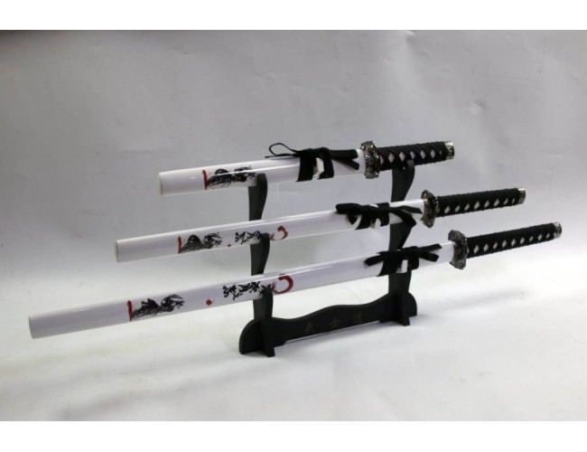 White with Black Handle and Black and Red Writing 3 set