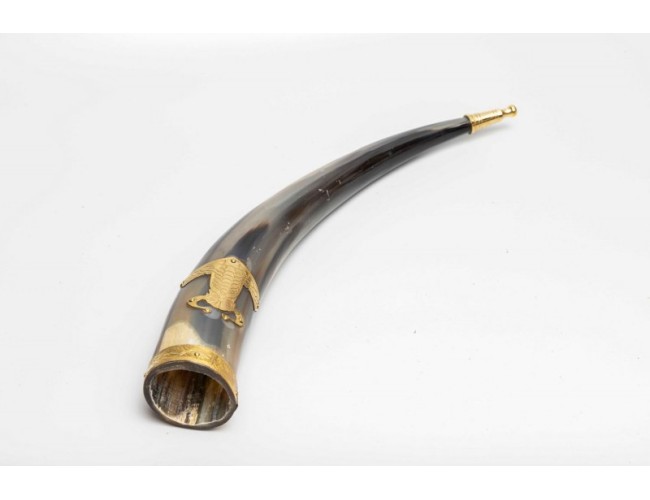 Genuine Natural Horn with Thors Hammer and Metal Fittings