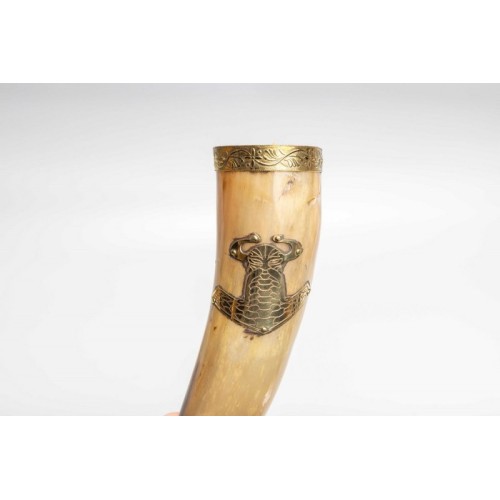 Genuine Natural Horn with Thors Hammer and Metal Fittings