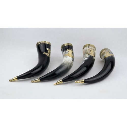 Genuine Natural Horn with Thors Hammer and Metal Fittings
