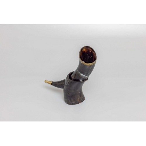 V for Viking Drinking Horn with Natural Horn Table Stand