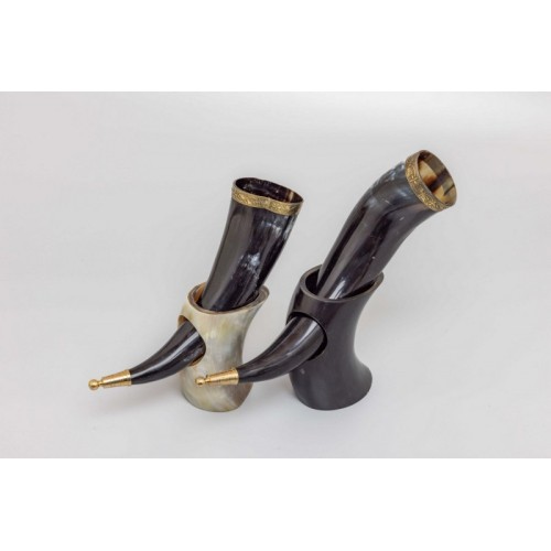 V for Viking Drinking Horn with Natural Horn Table Stand