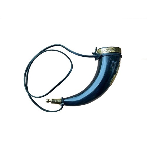 Viking Style Drinking Horn with Leather Shoulder Strap