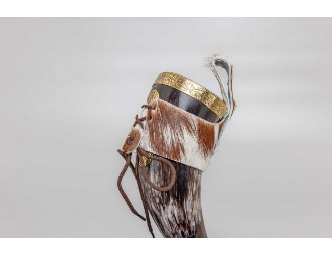 Viking Style Drinking Horn with Leather Belt Frog