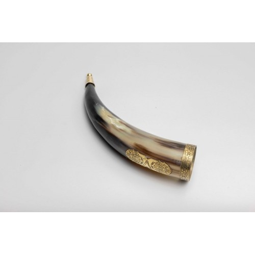 Viking Style Drinking Horn with Leather Belt Frog
