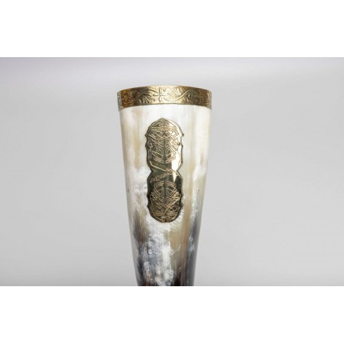 Viking Style Drinking Horn with Leather Belt Frog
