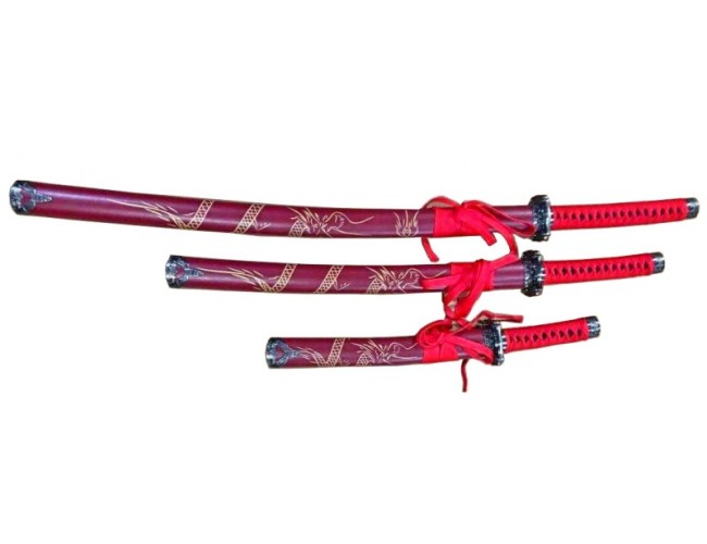 Red Set of 3 with Dragon (Stainless Steel Blade)