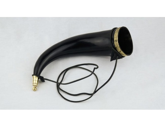 Horn with Metal Fittings and Leather Shoulder Strap