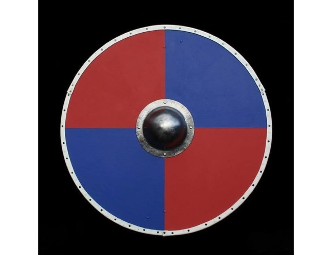 Red and Blue Solid Wood Viking Round Shield