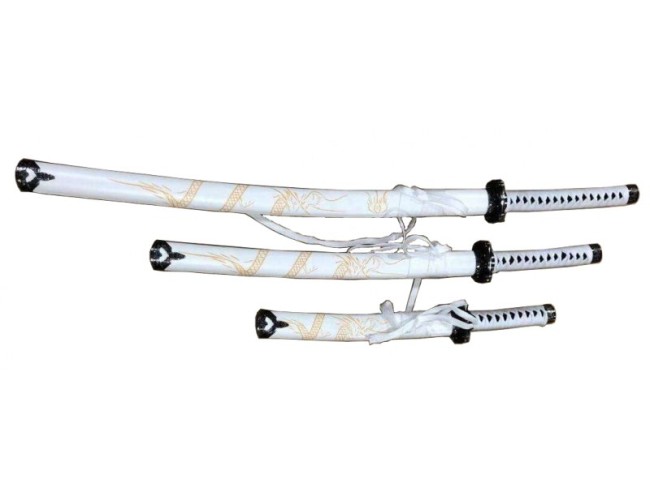 White Set of 3 with Dragon (Carbon Steel Blade)